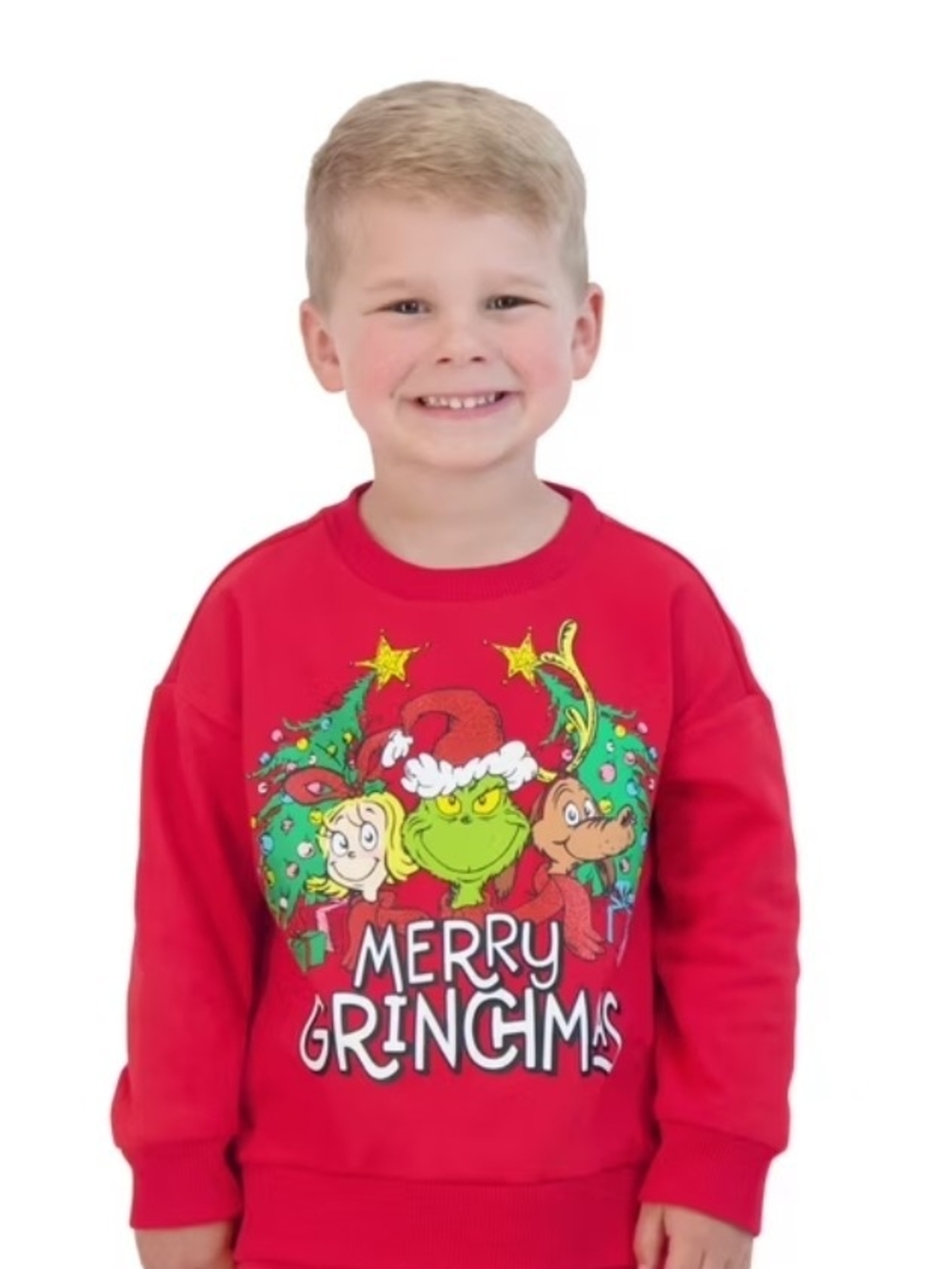 Dr. Seuss Kids Red Grinch Merry Grinchmas Kids Sweatshirt EUC Size 4T